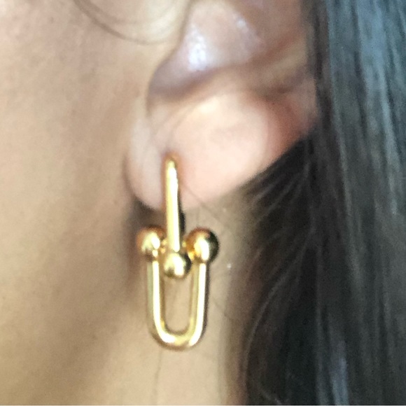 Gold Hardware Link Earrings - Picture 2 of 11
